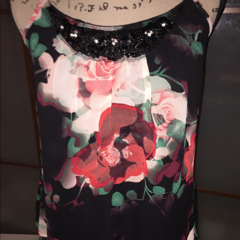 CANDIES BLACK AND FLOWERED TANK/CAMI